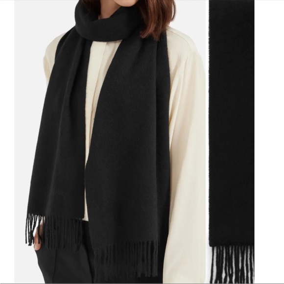 Mulberry England Embroidered Logo Lambswool Black Scarf - Picture 1 of 6